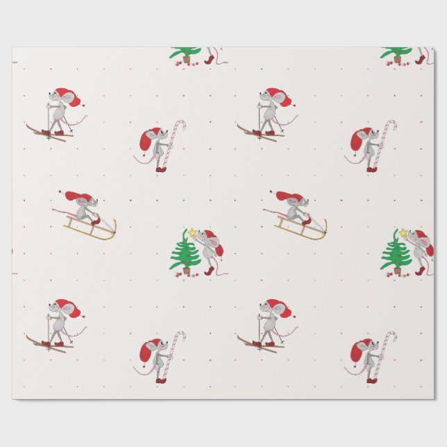 Papier Cadeau Whimsical Christmas Mice Wrapping Paper  (Plat)