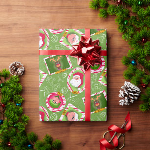 Papier Cadeau Whimsical Christmas Red & Green Père Noël Helpers