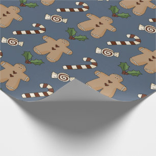 Papier Cadeau Whimsical Gingerbread et Sucres de canne Noël 
