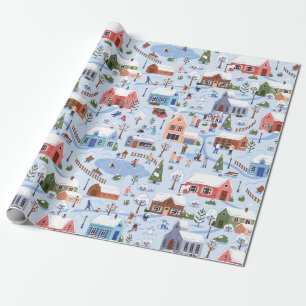 Papier Cadeau Whimsical Nordic Hygge Christmas Village Pastel