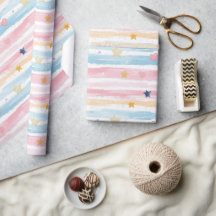 Whimsical Pastel Striped Heart et Star Motif De