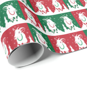 Papier Cadeau Whimsical Red et vert chèvre de vacances enveloppé