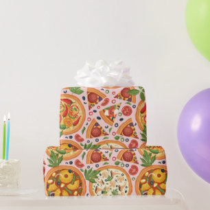 Papier Cadeau Whimsical rose aquarelle Pizza fête Anniversaire