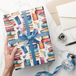 Papier Cadeau Whimsical Watercolor Livres Bibliothèque Lecture