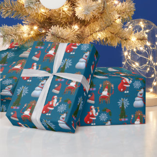 Papier Cadeau Whimsical Winter Tree with Santa and Snowman