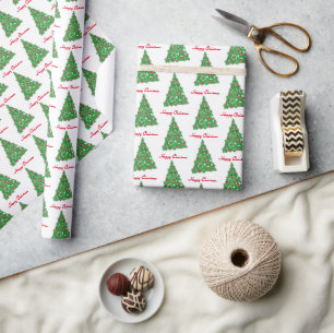 Papier Cadeau Whippet Chien de Noël Arbre de Noël Blanc