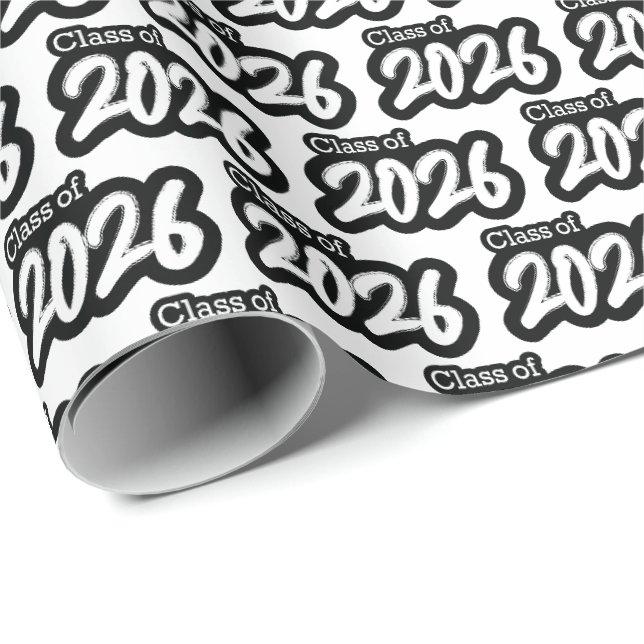 Papier Cadeau White Bold Brush classe of 2026 Wrapping Paper (Coin rond)