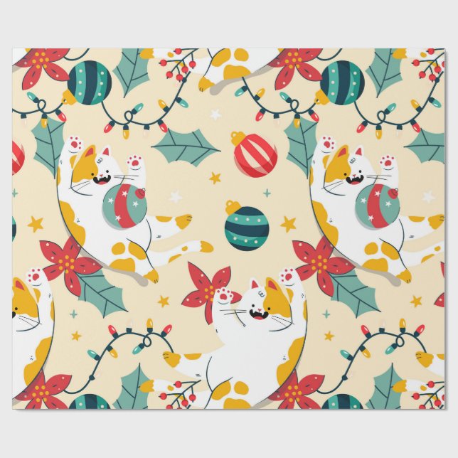 Papier Cadeau White Cats Wrapping Paper (Plat)