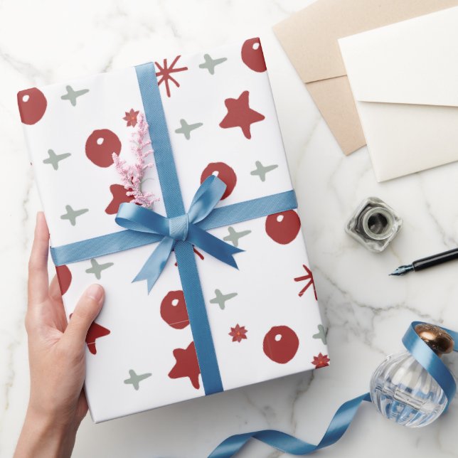 Papier Cadeau White Christmas Wrapping Paper with Red and Silver (Cadeaux)