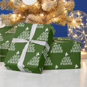 Papier Cadeau White colombe vert foncé joie amour paix Noël