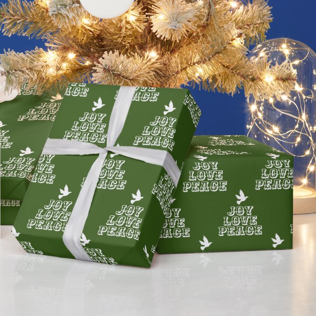 Papier Cadeau White colombe vert foncé joie amour paix Noël (Vacances)