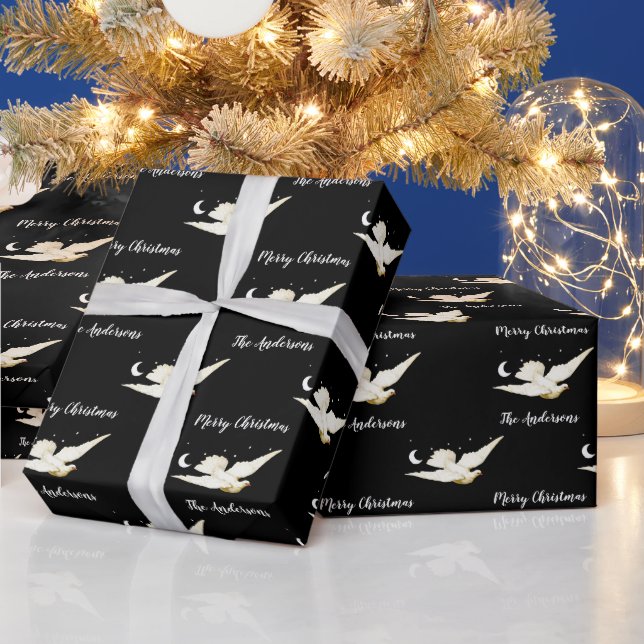 Papier Cadeau White Dove Stars Moon Joyeux Noël Votre nom (Vacances)