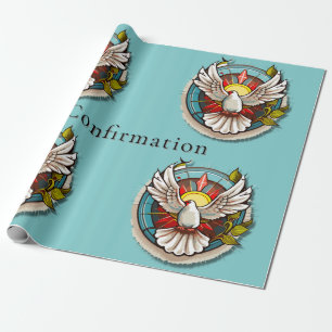 Papier Cadeau White Dove Turquoise Blue Confirmation Célébration