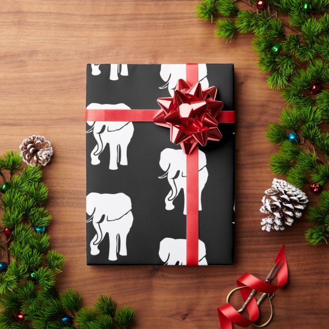 Papier Cadeau White Elephant Cadeau Échange Jeu de Noël Noir (Cadeau de vacances)