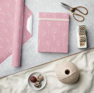 Papier Cadeau White Florals On Pink Wedding Wrapping Paper