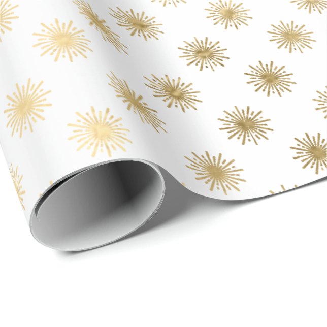 Papier Cadeau White Gold Stars Confetti Delicate Confetti Sun (Coin rond)