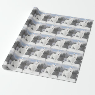 Papier Cadeau White Husky contre un Arrière - plan d'hiver