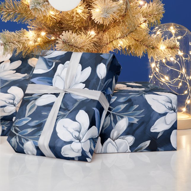 Papier Cadeau White Magnolia Motif sur l'arrière - plan de minui (Vacances)