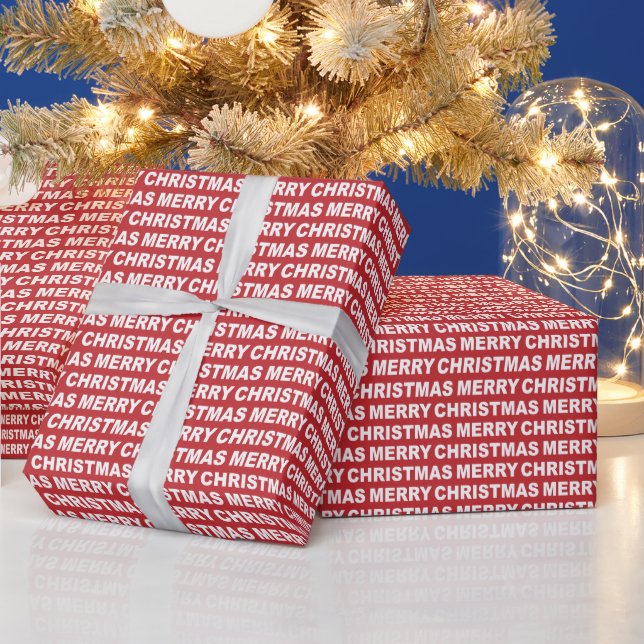Papier Cadeau White on Dark Red Christmas Typographie (Vacances)
