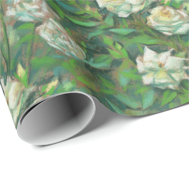 Papier Cadeau White roses, green leaves, beautiful flowers (Coin rond)