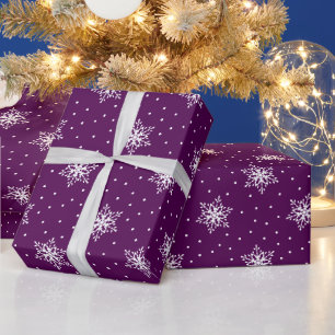 Papier Cadeau White Snowflakes Pois Violet Noël