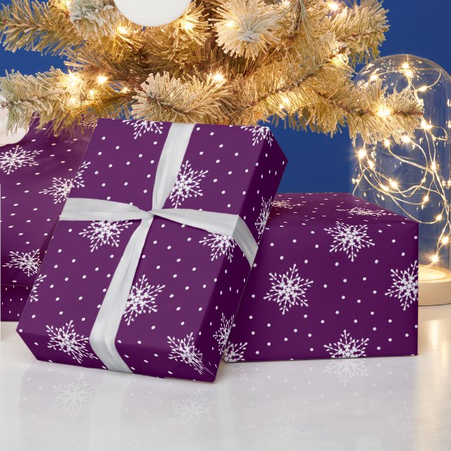 Papier Cadeau White Snowflakes Pois Violet Noël (Vacances)
