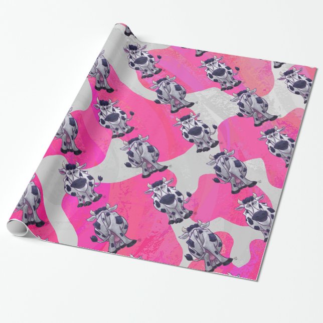 Papier Cadeau Wild Me Vache rose et blanc (Déroulé)