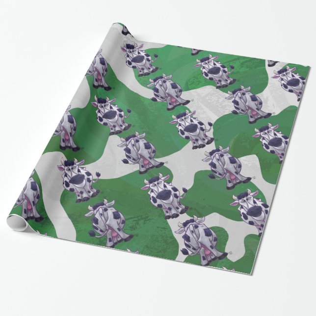 Papier Cadeau Wild Me Vache Vert et blanc Imprimer (Déroulé)