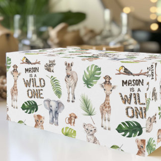 Papier Cadeau Wild One Jungle Safari bébé garçon 1er anniversair