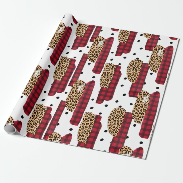 Papier Cadeau Wild Red Buffalo Plaid Empreinte de léopard Christ (Déroulé)