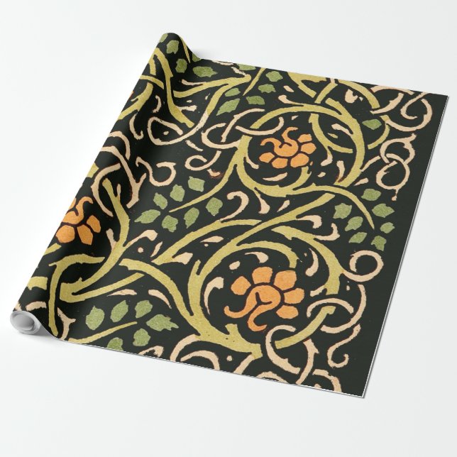 Papier Cadeau William Morris Black Floral Art (Déroulé)