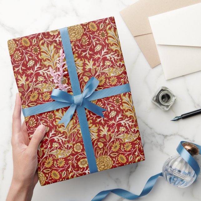 Papier Cadeau William Morris Cherwell Motif Floral Rouge (Cadeaux)
