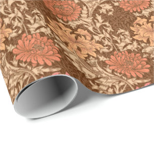 Papier Cadeau William Morris Chrysanthèmes, Brown et rouille