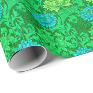Papier Cadeau William Morris Chrysanthemums, Lime Green & Aqua