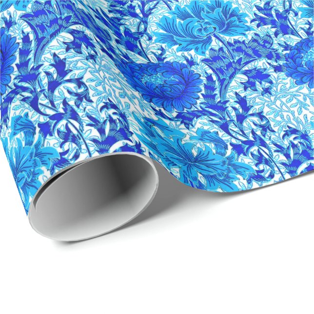 Papier Cadeau William Morris Chrysanthemums Nuances de Denim Blu (Coin rond)