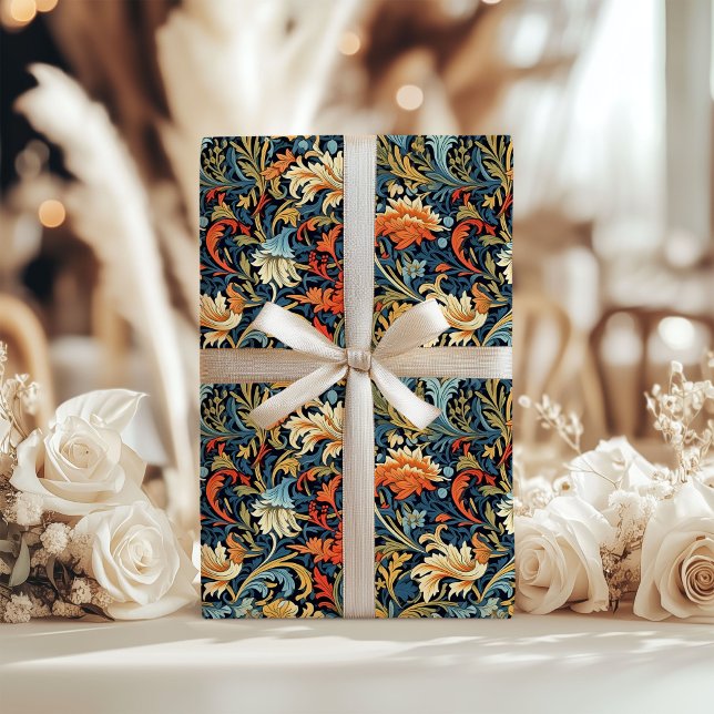 Papier Cadeau William Morris fleur d'ivoire en cuivre pastel (William Morris inspired pastel copper ivory flower Wrapping Paper)