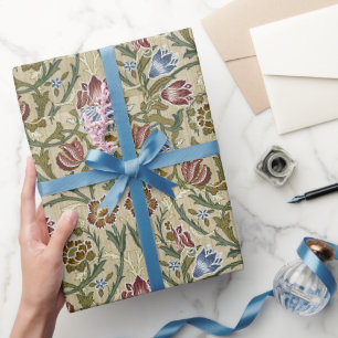 Papier Cadeau William Morris Fleurs Vintages Floral Bleu rose