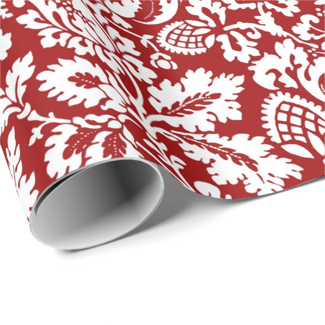 Papier Cadeau William Morris Floral Damask, Deep Red et White (Coin rond)