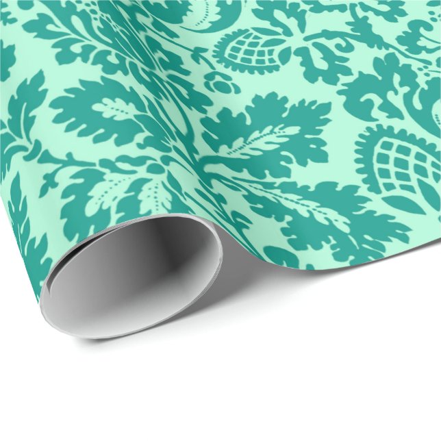 Papier Cadeau William Morris Floral Damask, Turquoise et Aqua (Coin rond)