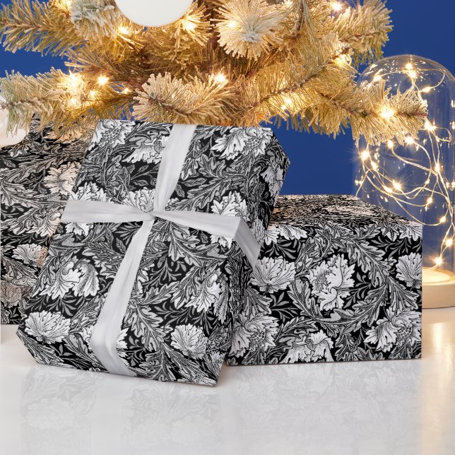 Papier Cadeau William Morris Floral, noir, blanc & gris / gris (Vacances)