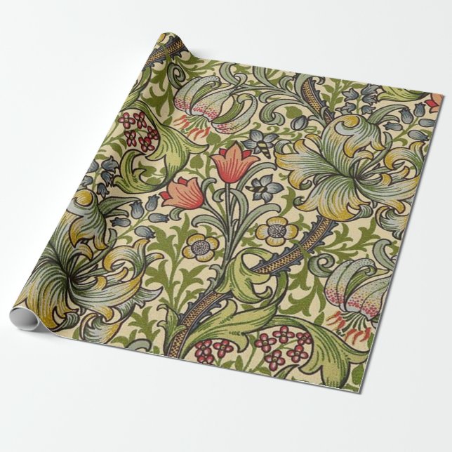 Papier Cadeau William Morris Golden Lily Motif restauré (Déroulé)