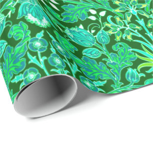 Papier Cadeau William Morris Hyacinth Imprimer, Emerald Green