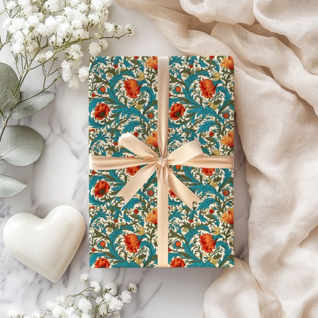 Papier Cadeau William Morris inspiré terre cuite pastel bleu (William Morris inspired terracotta pastel blue Wrapping Paper)