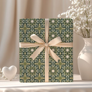 Papier Cadeau William Morris inspiré vert pastel géométrique