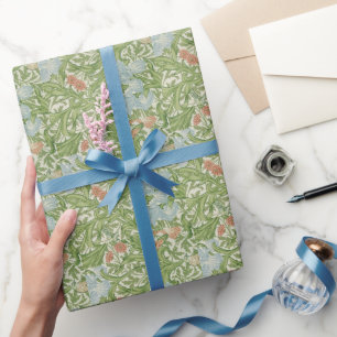 Papier Cadeau William Morris Iris Fleurs Volages Oiseaux Bleus