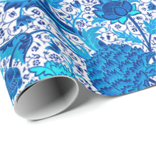 Papier Cadeau William Morris Jacobean Floral, bleu Cobalt
