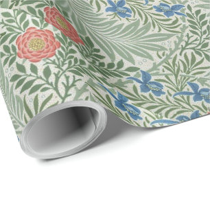 Papier Cadeau William Morris Larkspur Floral Vert rose bleu