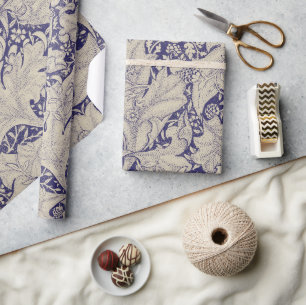 Papier Cadeau William Morris Motif Giroflée Bleu Antique