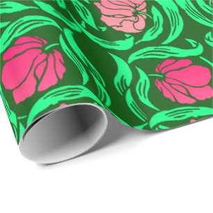 Papier Cadeau William Morris Pimpernel, Coral Pink et Green