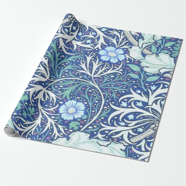 Papier Cadeau William Morris Seaweed Blue (Déroulé)